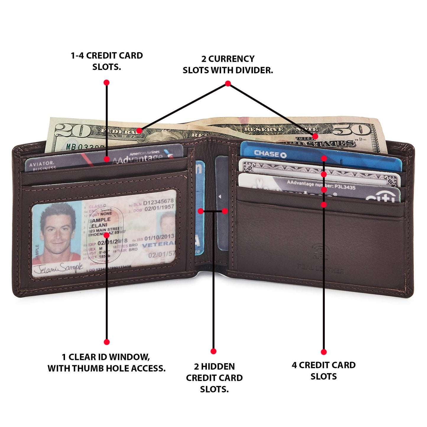 Real Leather Mens Bifold Wallet RFID Blocking Slim Minimalist Front Pocket - Thin & Stylish with ID Window in Gift Box (Nappa, Chocolate)