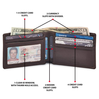 Real Leather Mens Bifold Wallet RFID Blocking Slim Minimalist Front Pocket - Thin & Stylish with ID Window in Gift Box (Nappa, Chocolate)