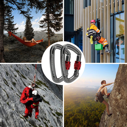 Locking Carabiner - 25kN 5600lb Climbing Carabiner Screw Gate D Shape Carabiner Silver (Pack of 5)