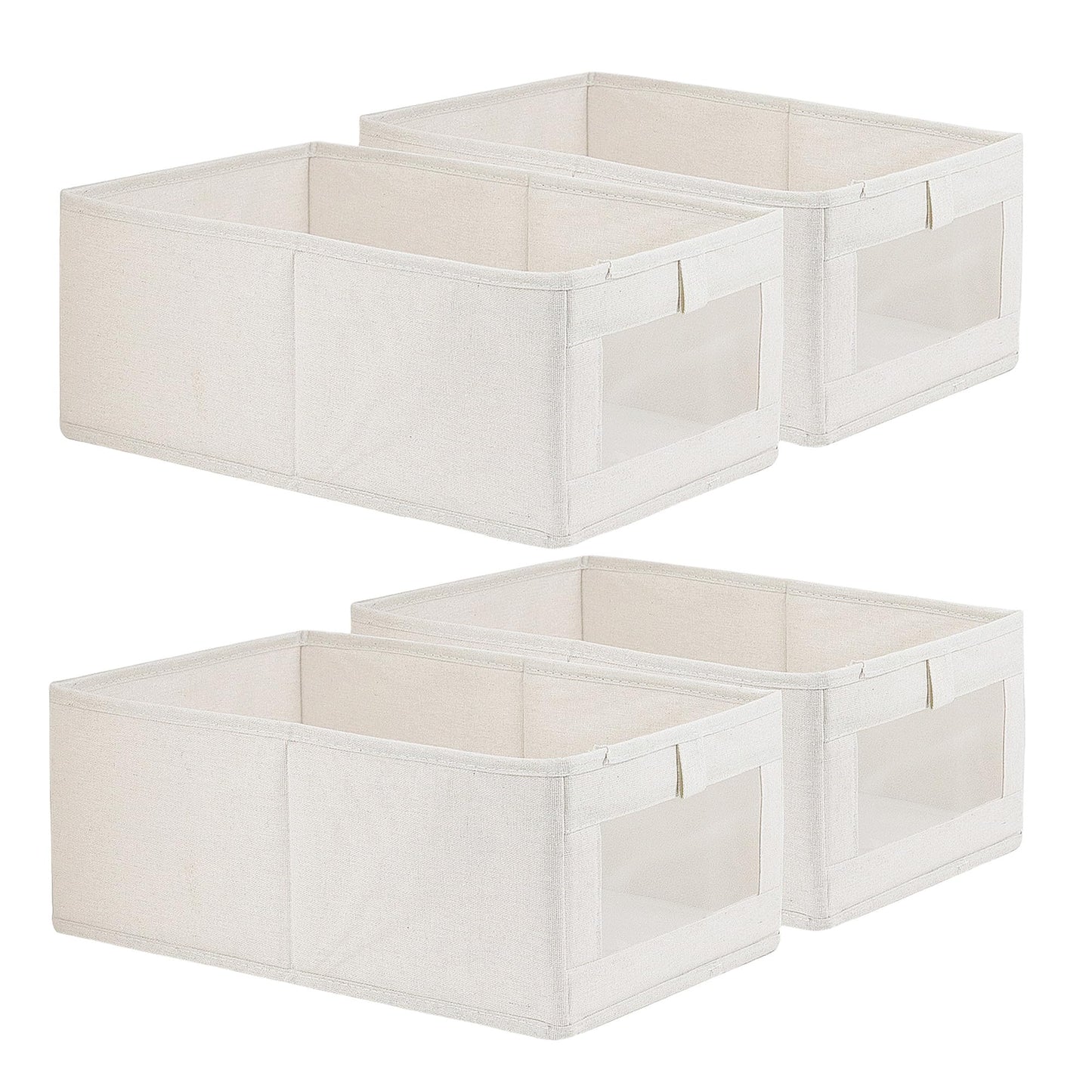 4 Pack Linen Storage Bins, Storage Containers for Organizing Clothing, Jeans, Toys, Books, Shelves, Closet, Wardrobe - Closet Organizers and Storage, Large Storage Boxes Baskets with Window