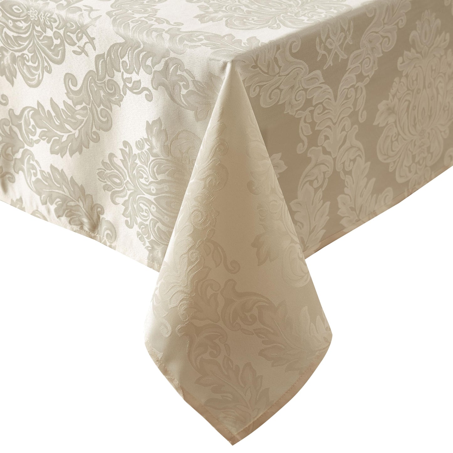 Newbridge Barcelona Luxury Damask Fabric Tablecloth, 70” Extra Wide x 90” Rectangle, Golden Beige, 100% Polyester, No Iron, Soil Resistant Dining Room, Party and Banquet Table Cover