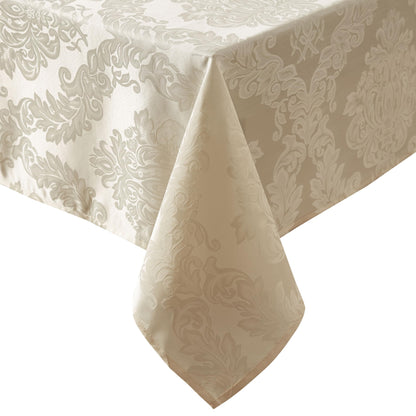 Newbridge Barcelona Luxury Damask Fabric Tablecloth, 70” Extra Wide x 90” Rectangle, Golden Beige, 100% Polyester, No Iron, Soil Resistant Dining Room, Party and Banquet Table Cover