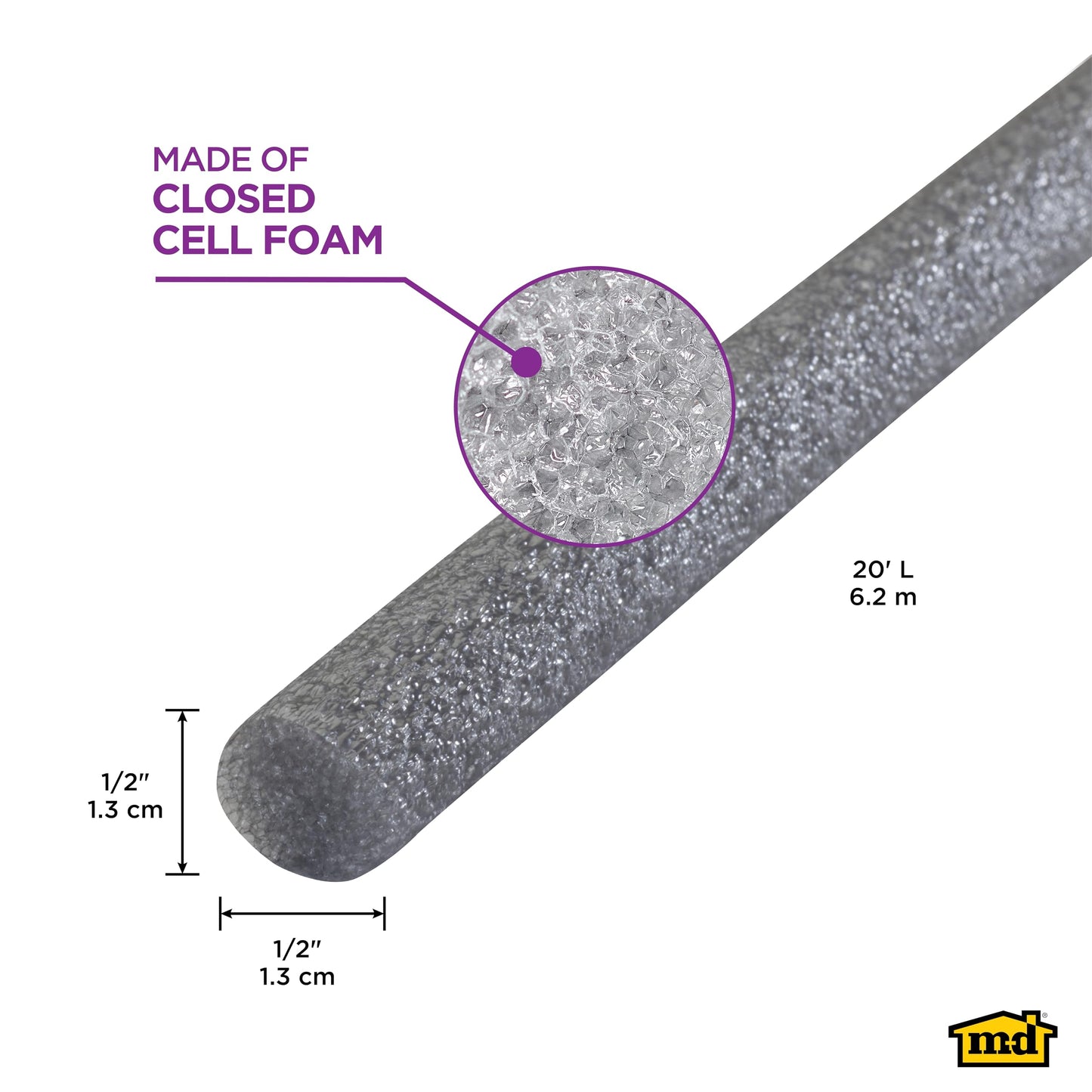 M-D Building Products - Versatile Gray Foam Backer Rod Set 1/2in x 20ft - Essential Caulk Saver for Sealing Concrete Gaps, Expansion Joints, and Crack Filling (71480)