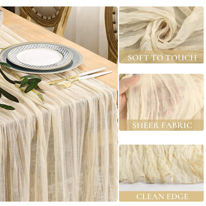 10ft Cream Beige Cheese Cloth Table Runner, 35x120 Inches Ivory Gauze Table Runner Rustic Cream Cheesecloth Table Runner Bulk for Wedding Bridal Shower Decoration, Boho Table Decor