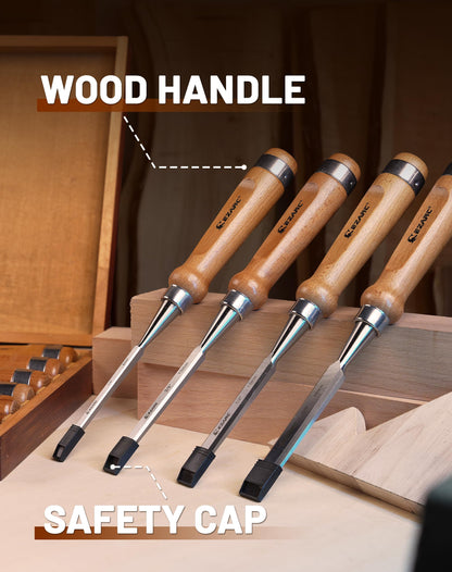 EZARC 6 Pieces Wood Chisel Tool Sets Woodworking Carving Chisel Kit with Premium Wooden Case for Carpenter Craftsman