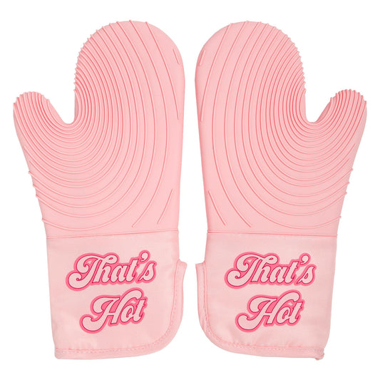 Paris Hilton Oven Mitt Set with Iconic That's HOT Design, Heat Resistant Pot Holders Featuring Non-Slip Textured Silicone Grips, 2-Piece Set, Pink