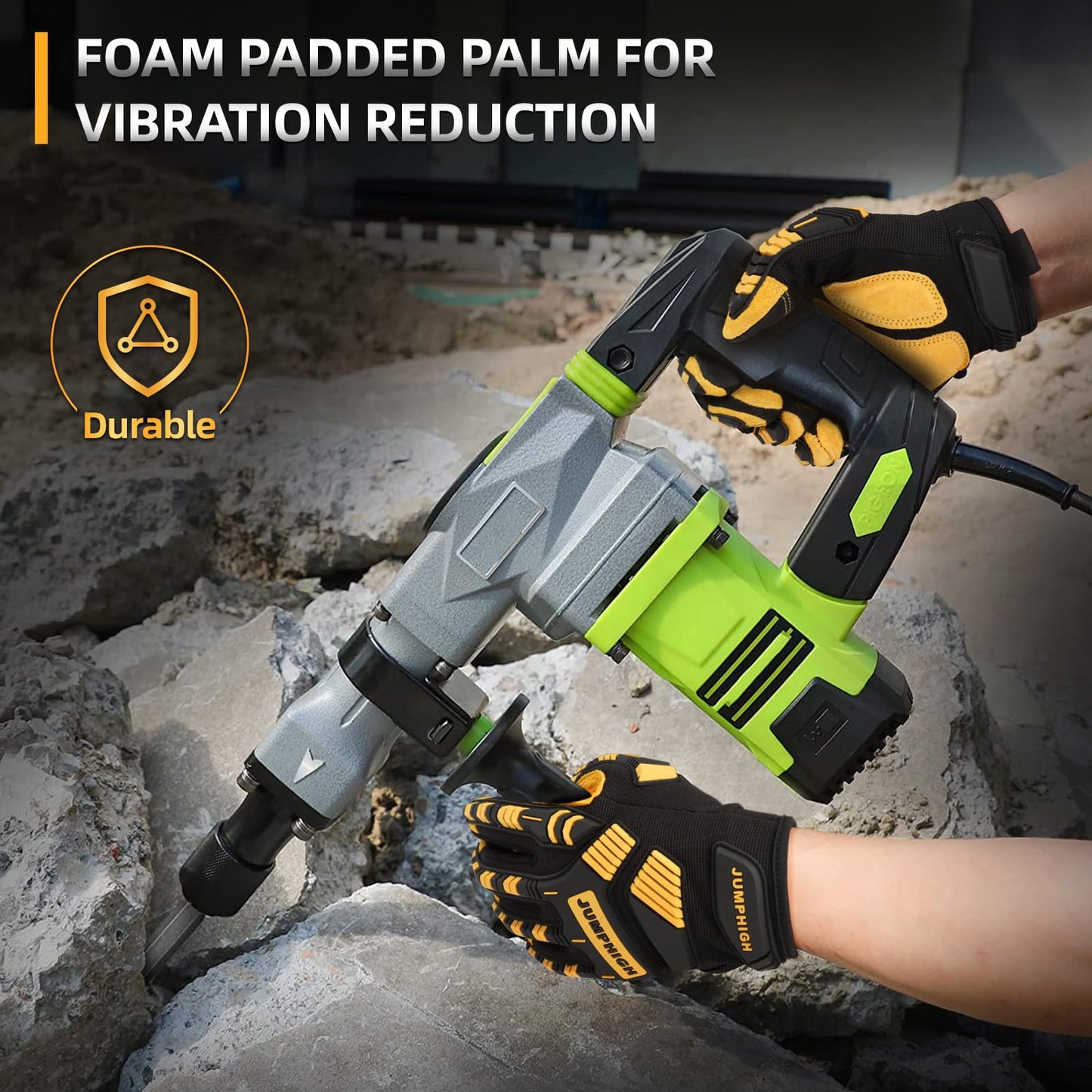 JUMPHIGH Safety Work Gloves, Synthetic Leather Impact-Resistant Heavy Duty Mechanic Gloves, Sensitive Touch Screen, Flexible Grip Gloves for Work (L)