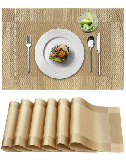 Placemats Set of 6, Place Mats for Kitchen Dining Table, Heat-Resistant Anti-Skid Stain Washable PVC Table Mats, Easy to Cleaning Woven Vinyl Dinner Mats