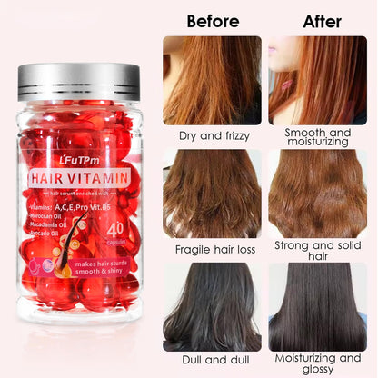 LFuTPm Hair Treatment Serum, 40 Capsules Hair Vitamins A, C, E, B5 - with Argan Macadamia & Avocado Oil for Damaged Hair Repair, Frizz Control, Healthy Hair Treatment for Women & Men