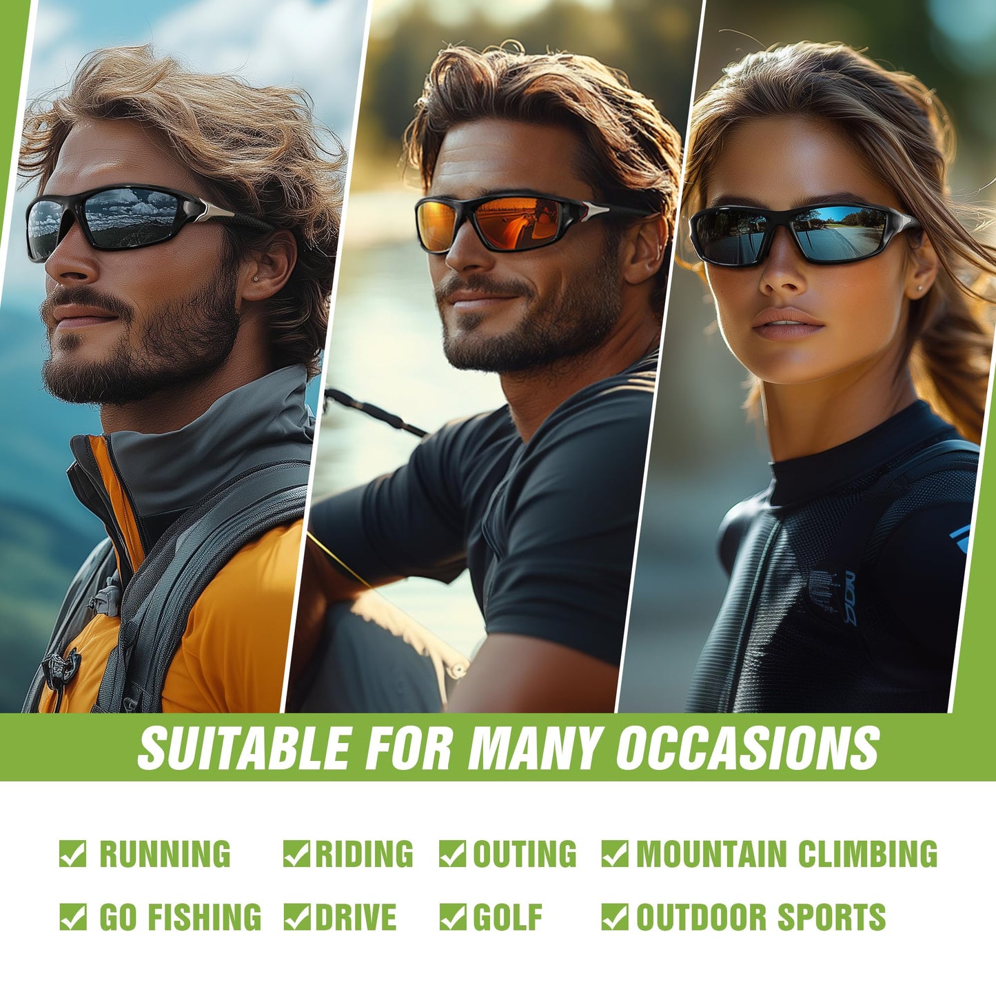 Foliful 3 Pack Polarized Sports Sunglasses for Men, Mens Sunglasses Wrap Around UV400 Protection for Cycling Fishing Driving