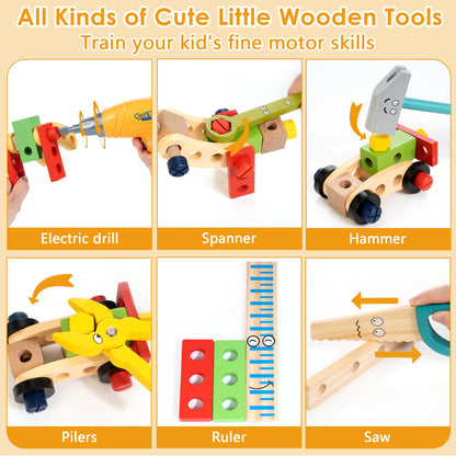 KIDWILL Kids Tool Set with Electric Drill & DIY Stickers, Toddler Tool Set for Kids Ages 3-5 Year Old Boys Girls, Pretend Play STEM Montessori Educational Construction Toys