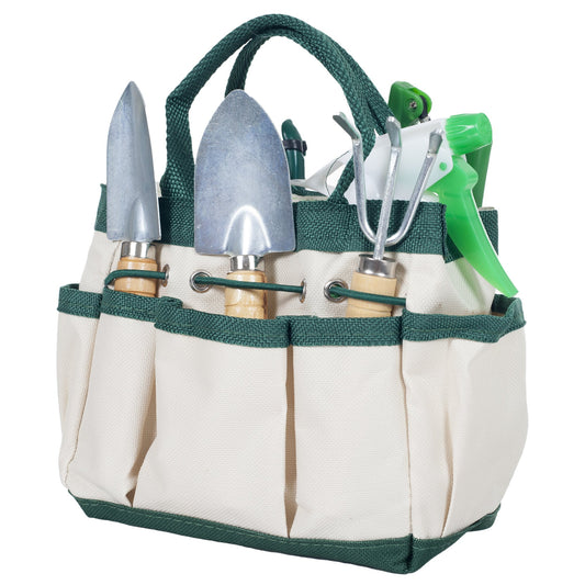 Pure Garden 7 Piece Gardening Tool Set – Mini Planting and Repotting Kit and Carrying Tote Bag Organizer for Succulents, Herbs, and Bonsai Plants