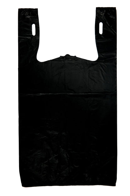 Plastic Bag-Black Plain Embossed T-Shirt Bag 11.5"x6.5"x21.5" 13 mic - 100 bags/bundles
