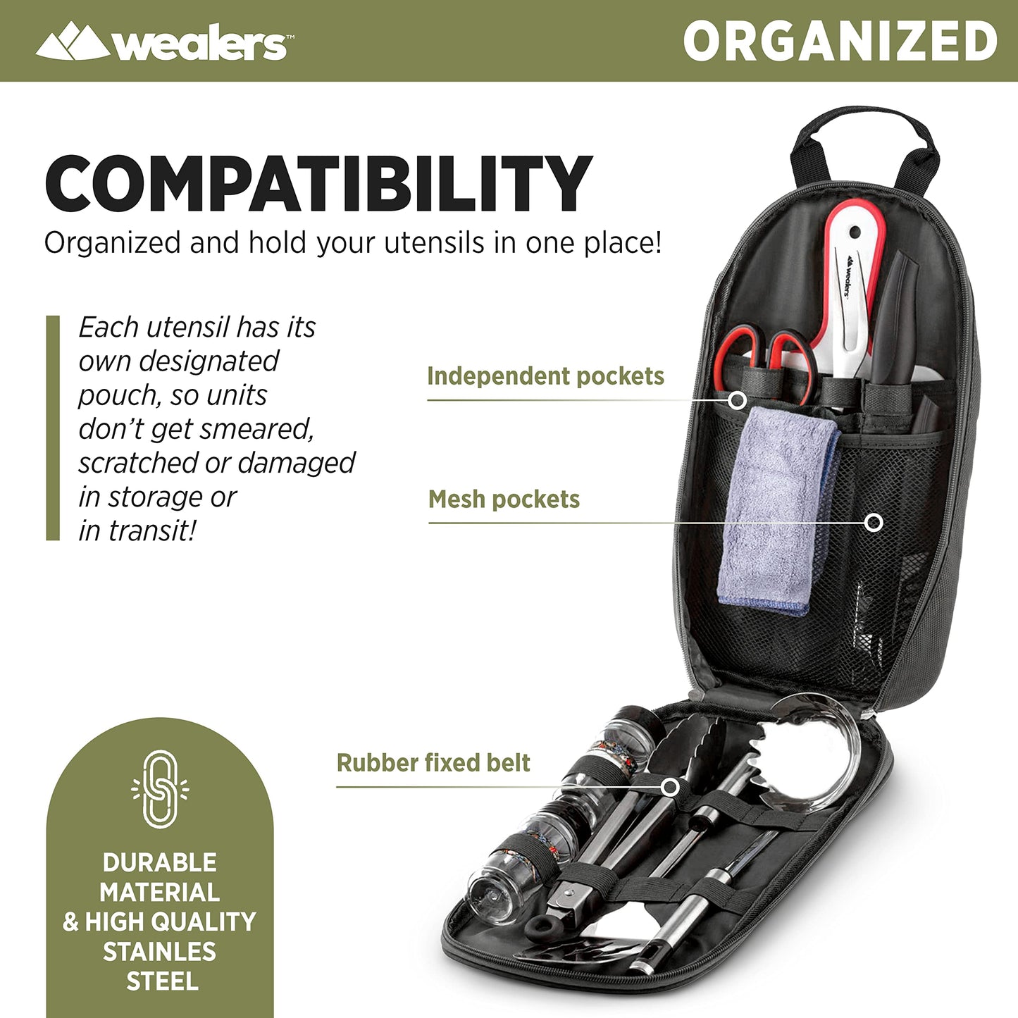 12 Piece Camp Kitchen Cooking Utensil Set Travel Organizer Grill Accessories Compact Gear for Backpacking BBQ Camping Hiking and Travel Black