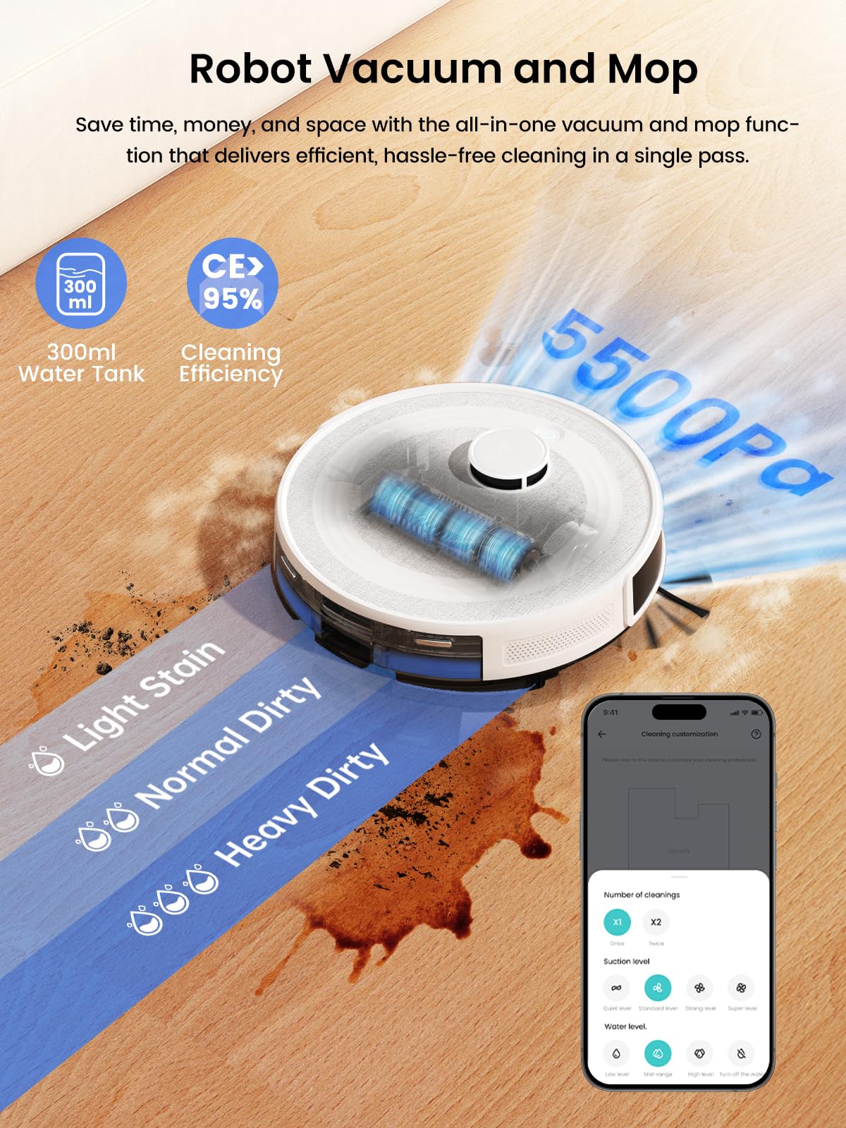 Lefant LiDAR Robot Vacuum and Mop, 45-Day Self-Emptying, 190° PSD Obstacle Avoidance, Customized Cleaning, Multi-Floor Mapping, 5500Pa Strong Suction, 140 Min Runtime, WiFi/Alexa/APP/iWatch, M2 Pro