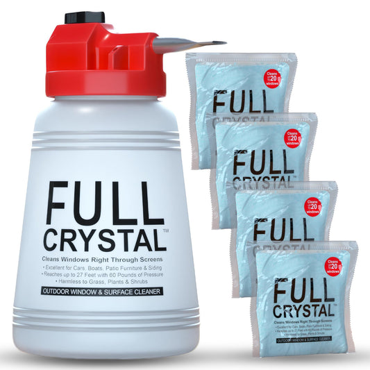 Full Crystal Window Cleaning Kit- 2 LB Glass Cleaner and Bottle with 27ft Reach will clean up to 80 Windows- Scrub Free, Rinse Free Glass Cleaner Spray Removes Dirt, Grime and Water Deposits