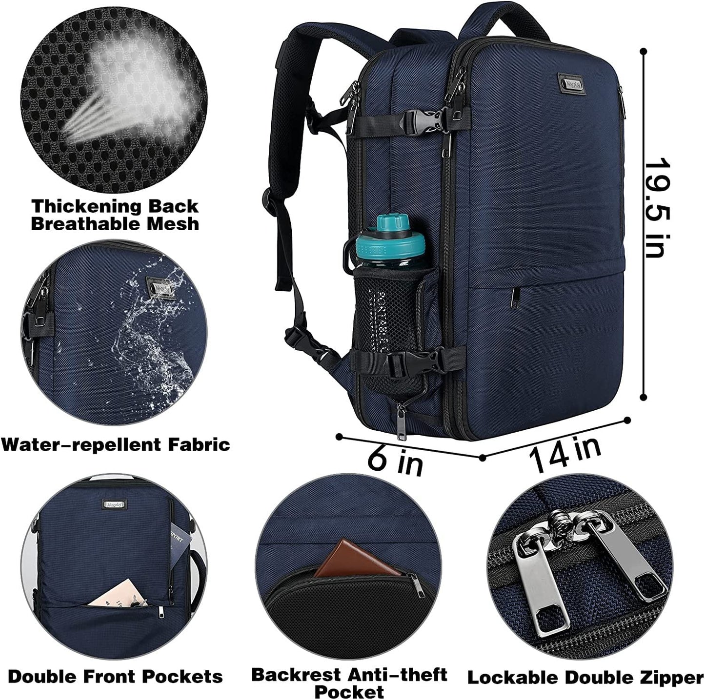 Mogplof Carry On Travel Backpack, Large Flight Approved Traveling Backpack for Women & Men, 40L Anti Theft TSA Friendly Expandable Luggage, Weekender Suitcase Fit for 17/17.3 Inch Laptop