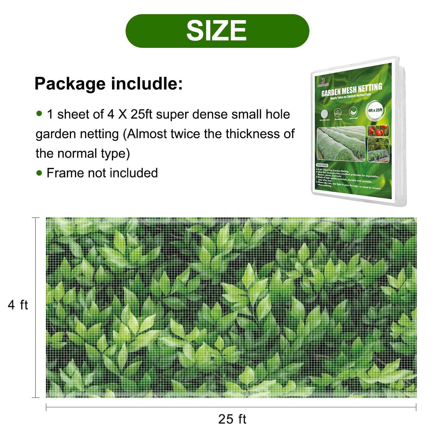 Garden Netting, Jevrench Durable Ultra Fine Garden Netting, Garden Plant Cover Row Cover Makes Plants, Vegetables, Fruits, and Flowers Grow Better (4ft x 25ft)