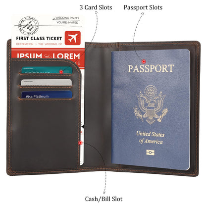 Polare Slim RFID Blocking Leather Passport Holder Travel Bifold Wallet For Men (Dark Brown with AirTag Holder)