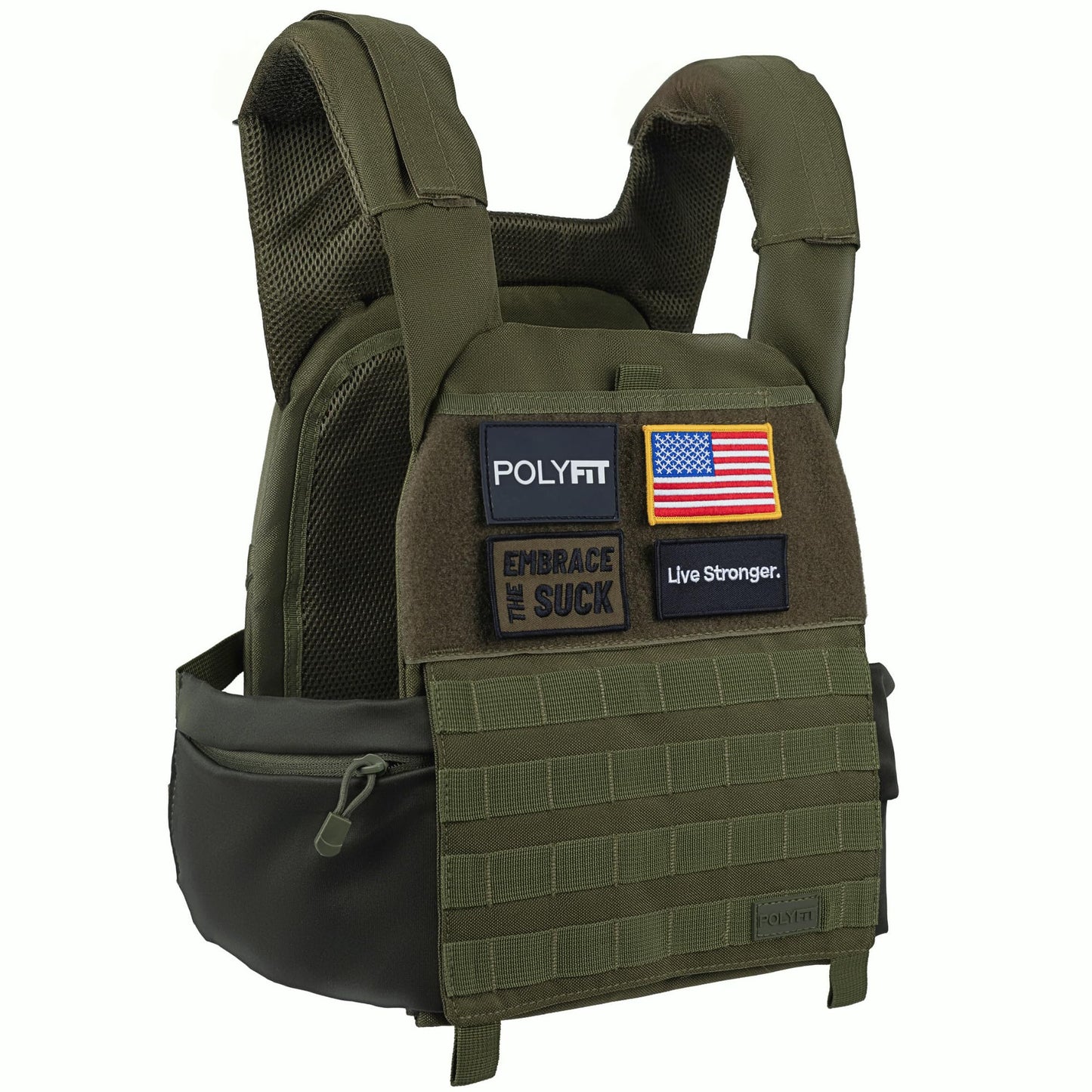 Polyfit (Fortify) Weighted Vest for Strength and Endurance Training, Fitness Workouts, Running, WODs - GREEN