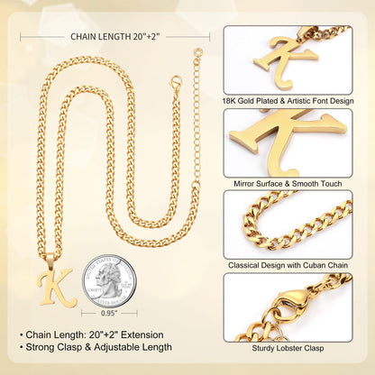 Initial Necklace for Men Boys, Gold Chains for Boys Mens Jewelry Stainless Steel Cuban Chain Letter K Pendant Necklace Anniversary Fathers Day Birthday Gifts for Men Dad Grandpa Son Boyfriend Husband