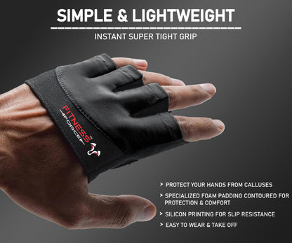 FITNESS FORCE Workout Gloves for Men & Women Partial Weight Lifting Gloves Non-Slip Gym Gloves Lifting Grip Calluses Guard Fingerless Exercise Gloves with Full Palm Protection (Black, Medium)