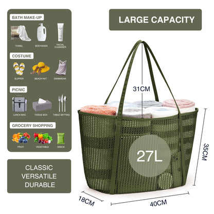 KALIDI FANCY FOREST Beach Mesh Tote Bag, Womens Shoulder handbag MAX 27L Grocery Bag Army Green