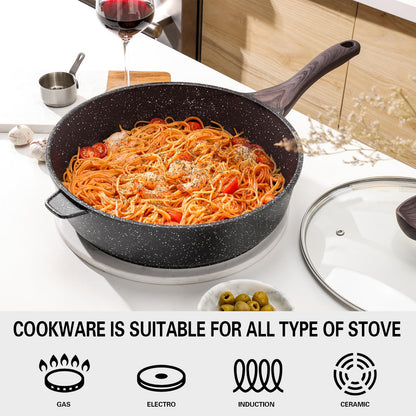 Kordisen Nonstick Deep Frying Pan with Lid, 12 Inch Large Skillet, 5 Qt Non Stick Saute Pan for Cooking, Healthy Induction Cookware, PFOA Free