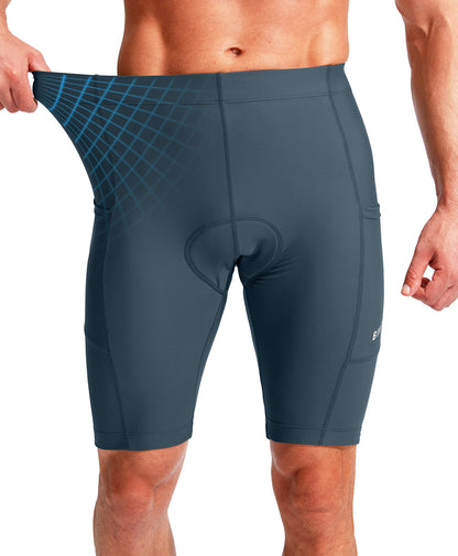 Men's Bike Shorts 3D Padded Cycling Road Biking Underwear Mountain Riding Biker Bicycle UPF 50+ Cycle Shorts Zipper Pockets(Blue Grey,M)