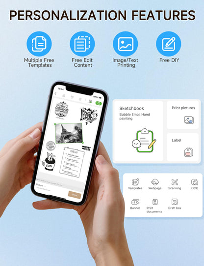 iDPRT Portable Sticker Maker Machine with 1 Roll Sticker Paper, Mini Printer Efficiently and Quickly, Thermal Printer for Study Notes, Pictures, DIY, Label, Free App with Multiple Templates, Blue