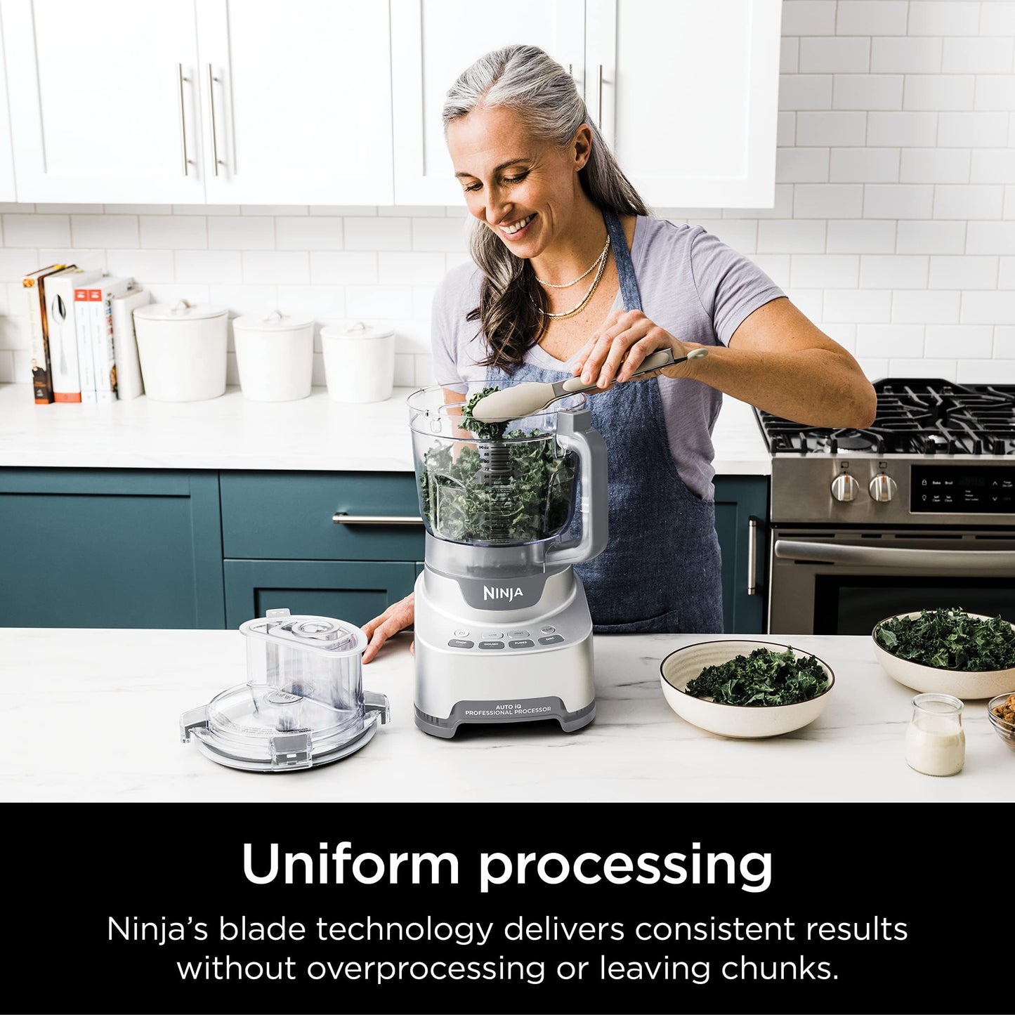 Ninja Food Processor, Professional XL, 1200 Peak-Watts, 4-in-1, Chopping, Slicing/Shredding, Purees, Dough, 12-Cup Processor Bowl, 2 Blades & 2 Discs, Feed Chute/Pusher, Black, NF701