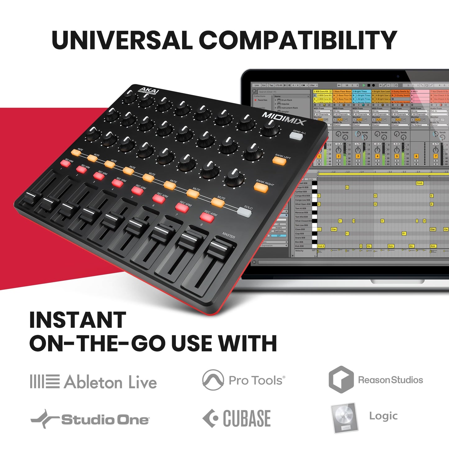 AKAI Professional MIDImix - USB MIDI Controller Mixer with Assignable Faders & Master Fader, 24 Knobs and 16 Buttons, 1 to 1 Mapping With Ableton Live