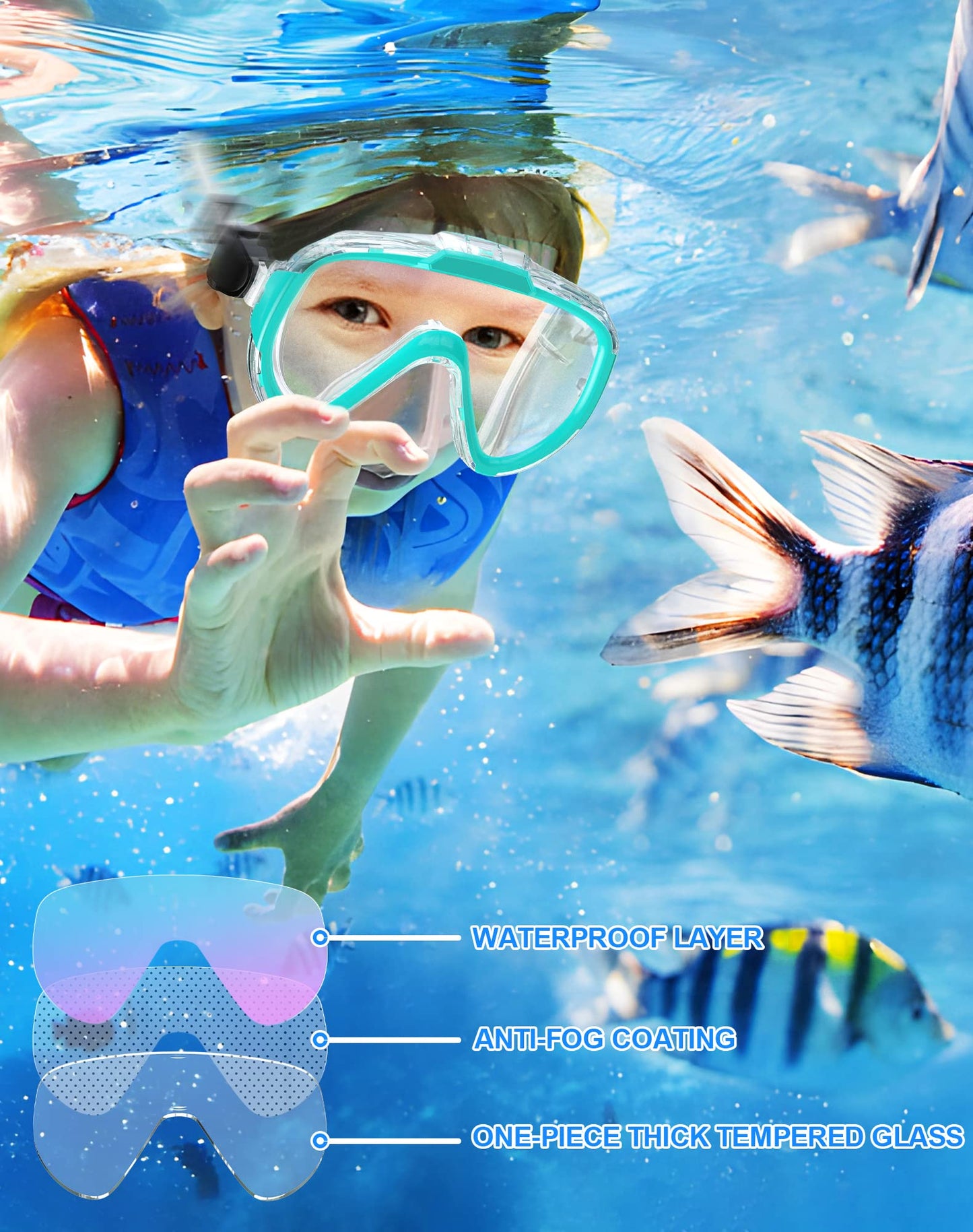 Norabidea Swim Goggles Adult Kids, Anti Fog Swimming Goggles with Nose Cover ,No Leaking Clear Snorkel Dive Mask 180 Wide View Men Women Youth Boys Girls