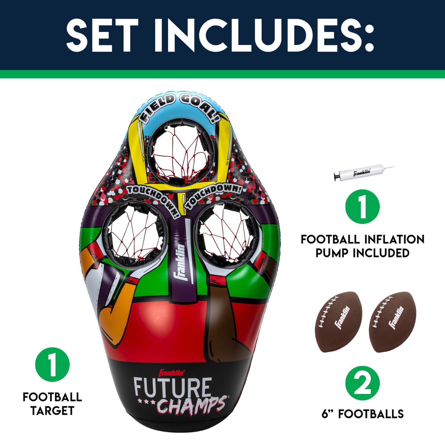 Franklin Sports Kids Football Target Toss Game with 3 Target Holes - 2 7.25" Footballs Included with Pump - 45" Tall