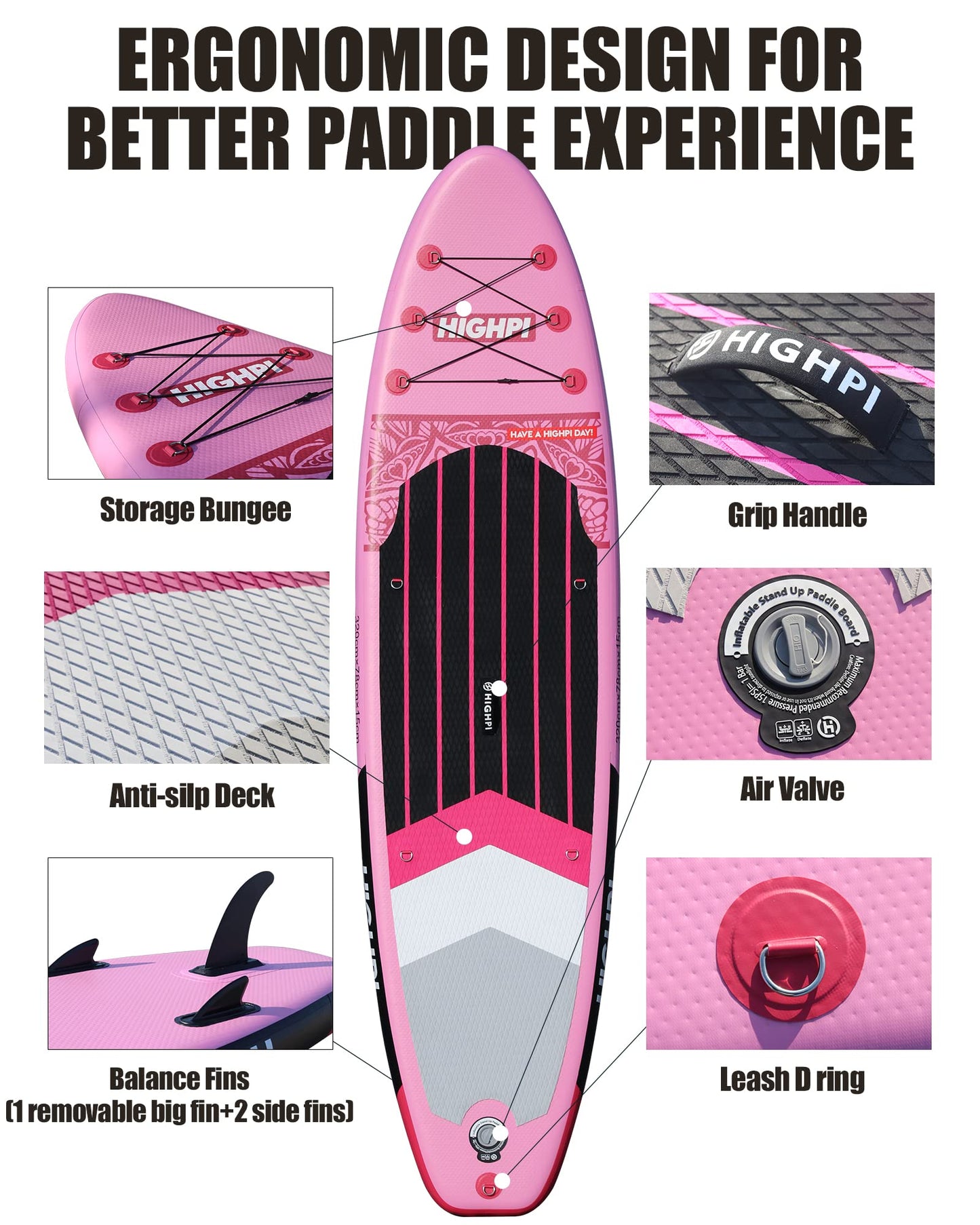 Highpi 10'6'' Inflatable Stand Up Paddle Board for Youth and Adults – Wide Sup with Premium Accessories, Blow Up Paddleboard for Surfing, Fishing, Yoga & More
