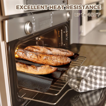 KITESSENSU Nonstick Baguette Pans for French Bread Baking, Perforated 2 Loaves Baguettes Bakery Tray, 15" x 6.3", Silver