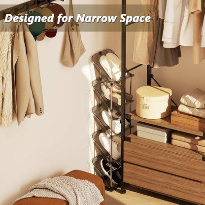 Patinao Sloping Narrow Shoe Rack 5 Tiers - Free Standing Vertical Shoes Racks for Small Spaces and Corner, Shoe Storage Organizer for Entryway, Tall Slim Shoe Shelf Cabinet for Shoes and Boots