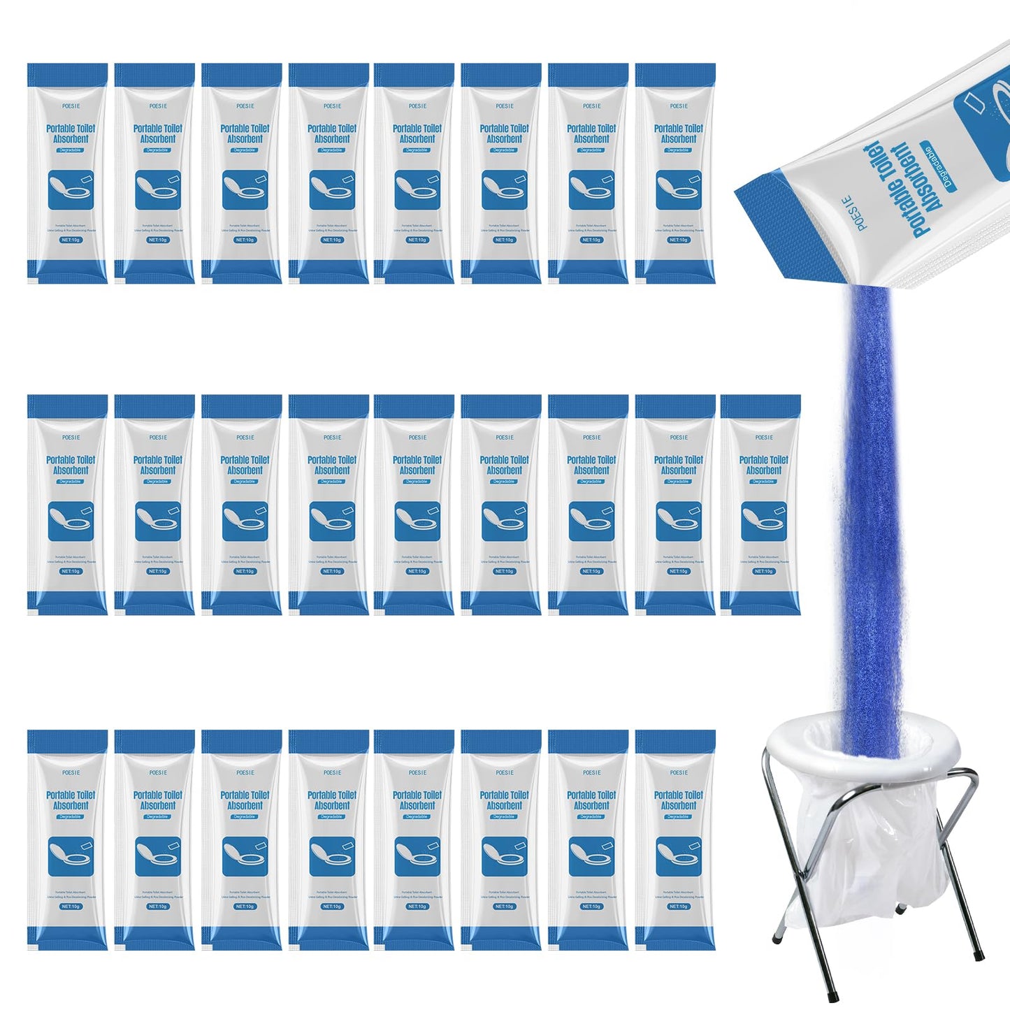 Poesie Liquid Waste Gel for Portable Toilet 25 Packets Porta Potty Degradable Absorbent Gel Poo Urine Powder for Outdoor Recreation Camping Toilet Emergency Toilet Treatment Chemicals