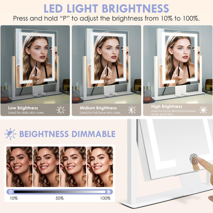 LuxeVue Makeup Mirror with Lights, Vanity Mirror with 3 Lighting Modes, Light Up Mirror, Touch Sensor, AC-Powered, 360° Rotatable, Metal Frame, with Detachable 3.5" 15X Spot Mirro, Gift for Women