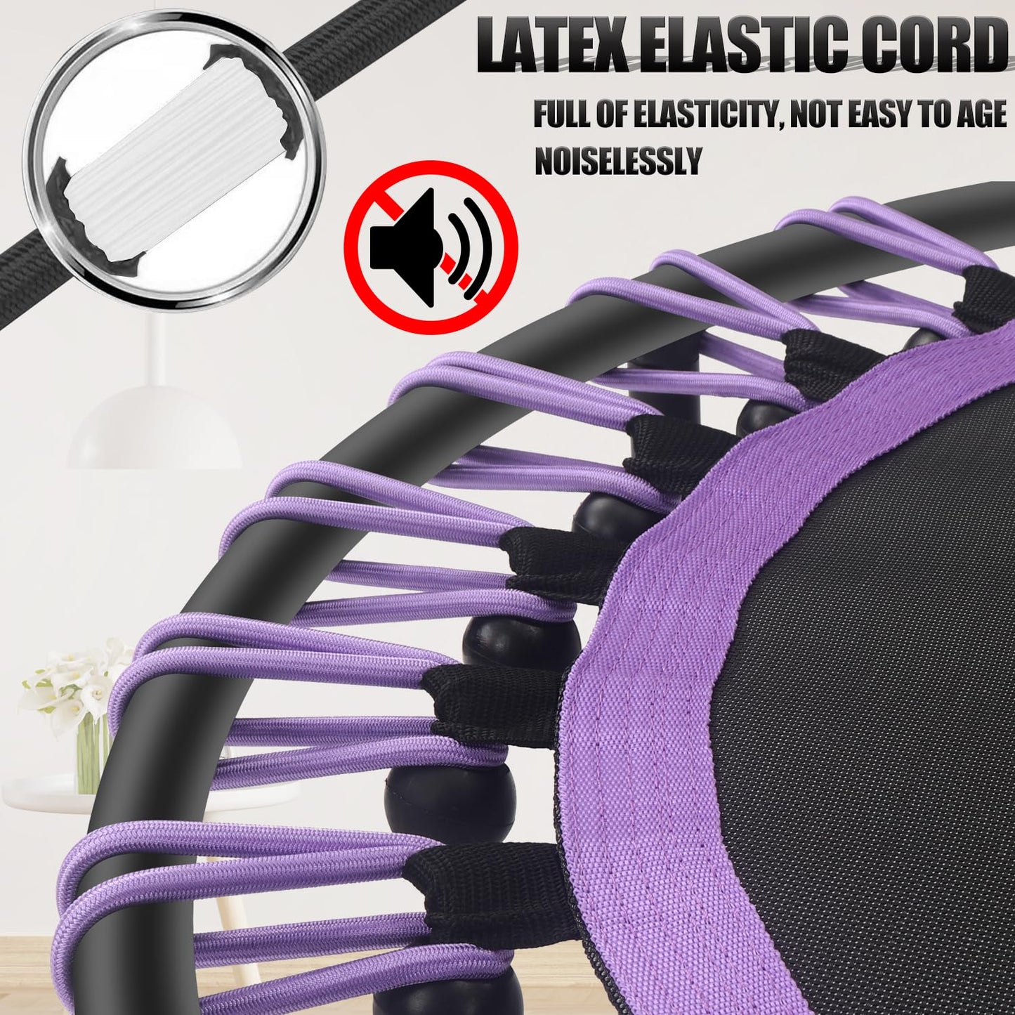 Newan 40" Silent Mini Trampoline Fitness Trampoline Bungee Rebounder Jumping Cardio Trainer Workout for Adults-Max Limit 330lbs