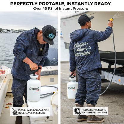 Pomo High Pressure 5L Portable Shower, Outdoor Shower, Camping Shower, Surf Rinse Kit, Beach Shower, Dog Wash, Boat Rinse, Car Shower, 1.5 Gallon Multi-use Sprayer, Hand Pump 45 PSI - No Power Needed!