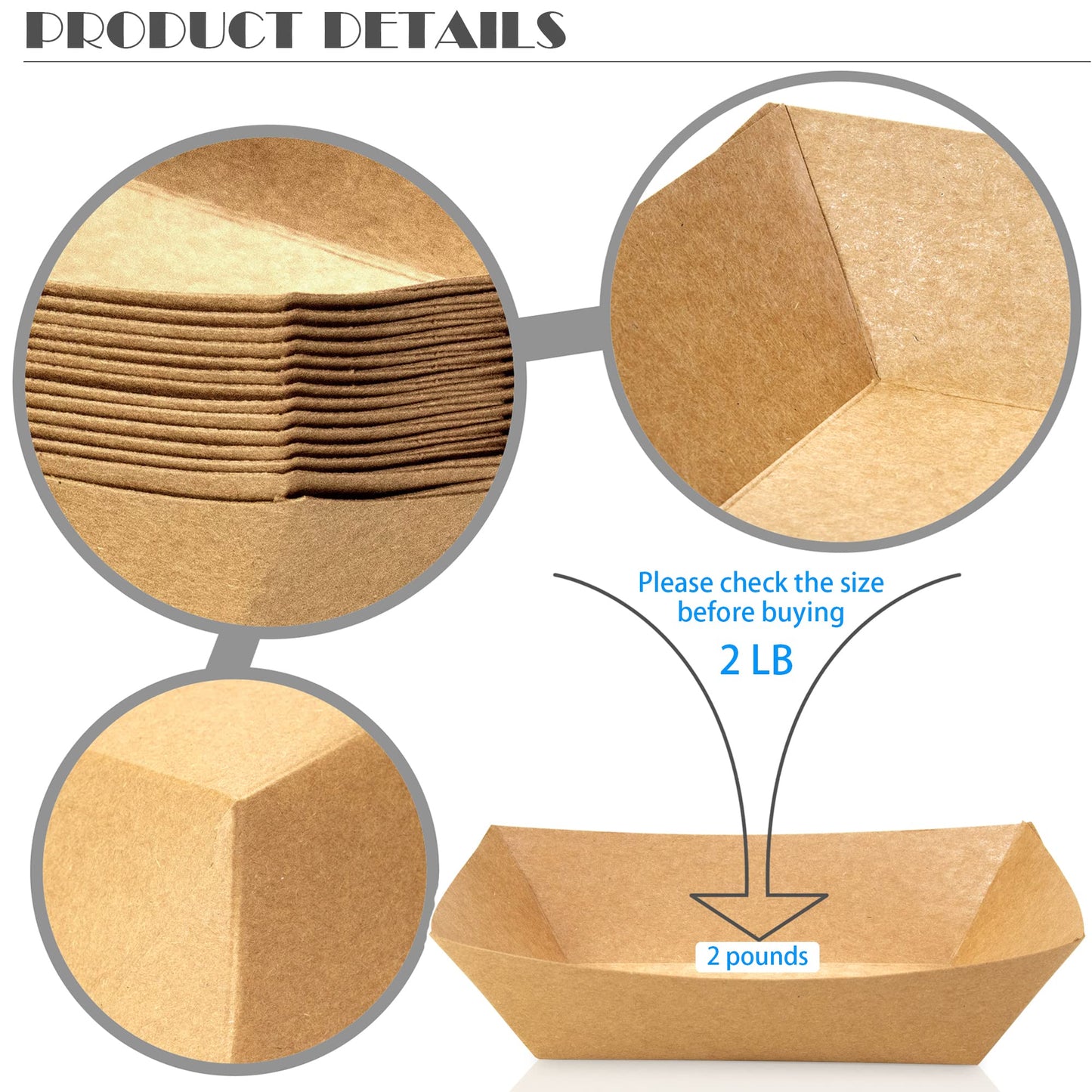 MotBach 100 Pack 2lb Kraft Paper Food Trays, Heavy-Duty Paper Food Boat Disposable Serving Basket Tray for French Fries Nachos Snack Hot Dog Taco BBQ Popcorn Party Picnic Wedding Party (Brown)