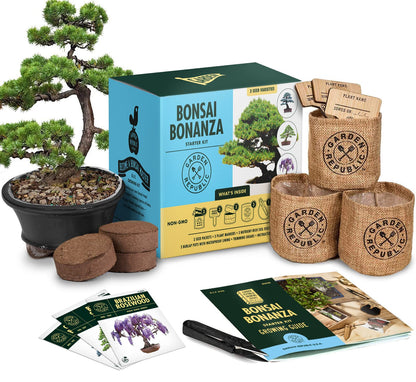 Garden Republic Bonsai Tree Kit - Grow 3 Mini Bonsai Trees, Indoor Plant Growing - Starter Kit with Seeds, Soil, Planters & Shears, Gardening Gifts for Women, Fathers Day Gardening Gifts
