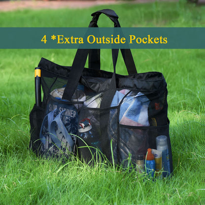 fiezkaa XX-Large Mesh Duffle Bag for Beach Pool Cruise Family Swimming Equipment with Zipper and Pockets/Sandproof/Extra Big Capacity