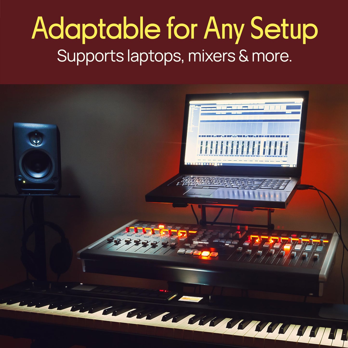 Pyle Portable Dual Laptop Stand - Standing Table with Adjustable Height, Ergonomic Design & Anti-Slip Prongs for DJ Mixer, Sound Equipment, Workstation, Gaming & Home Use - PLPTS38, Black