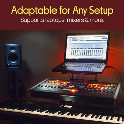 Pyle Portable Dual Laptop Stand - Standing Table with Adjustable Height, Ergonomic Design & Anti-Slip Prongs for DJ Mixer, Sound Equipment, Workstation, Gaming & Home Use - PLPTS38, Black