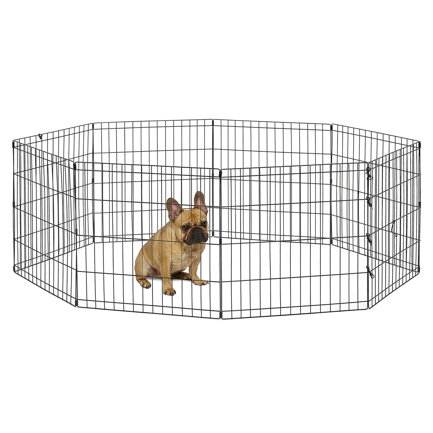 New World Folding Metal Puppy/Dog Exercise Pen, Indoor/Outdoor Playpen with No Door, Provides 16 Sq Feet of Play Space, 24-Inches Tall, Black E-Coated