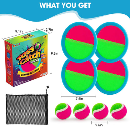 Ayeboovi Toss and Catch Ball Set Beach Toys Pool Toys Outdoor Games Outdoor Toys Yard Games Easter Toys Gifts for Kids Ball and Catch Game with 4 Paddles and 4 Balls [Upgraded Version]