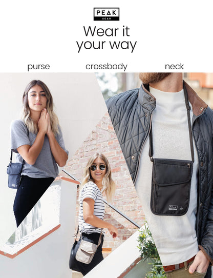 Peak Gear RFID Neck Wallet - The Original Travel Pouch with Adjustable Crossbody Strap + Theft Protection and Lost & Found Service | Beige