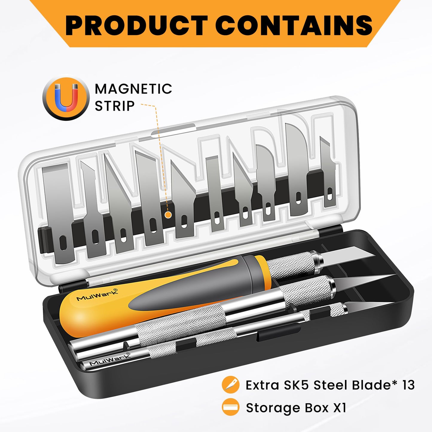 MulWark Exacto Knife Set | Craft Knife Kit | 16pc Precision Craft Hobby Kit with Razor Sharp Knives for Wood, Crafting, Leather, Scrapbooking & Modeling